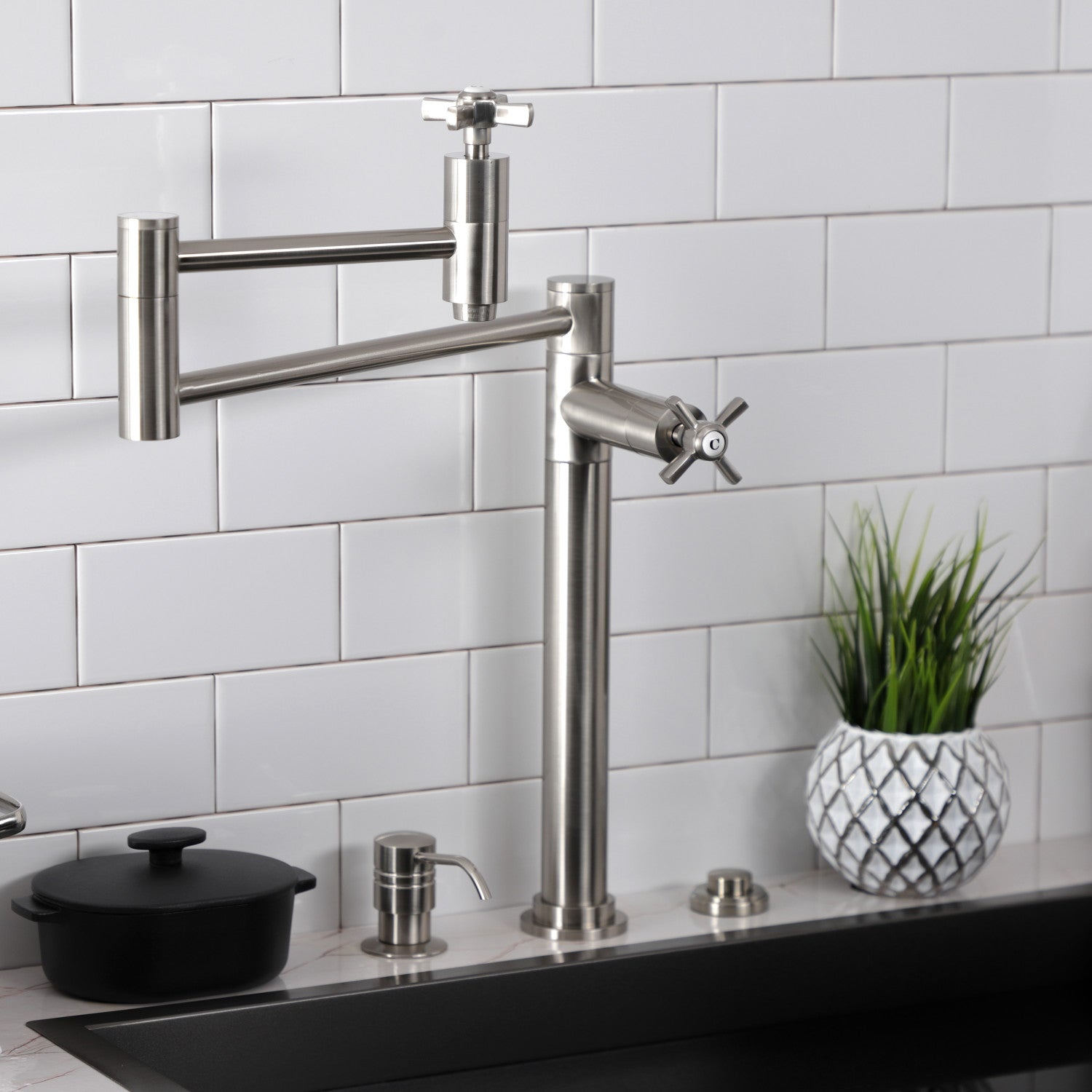 Kingston Tulare KS8708ZX - Millennium Two-Handle 1-Hole Deck Mount Pot Filler Faucet, Brushed Nickel — thumbnail 3